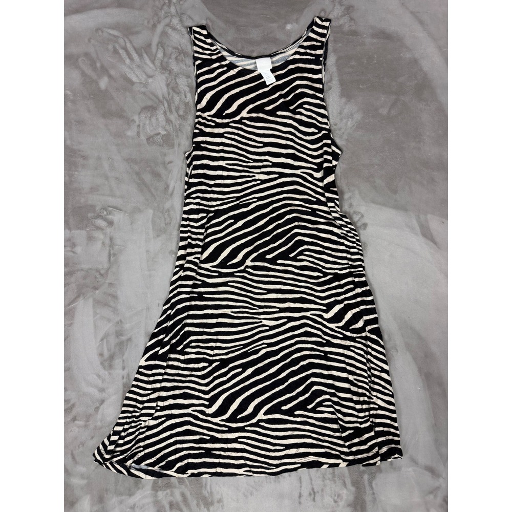 HM Zebra Print Sleeveless Tank Dress Black White Mini Jersey Knit Small